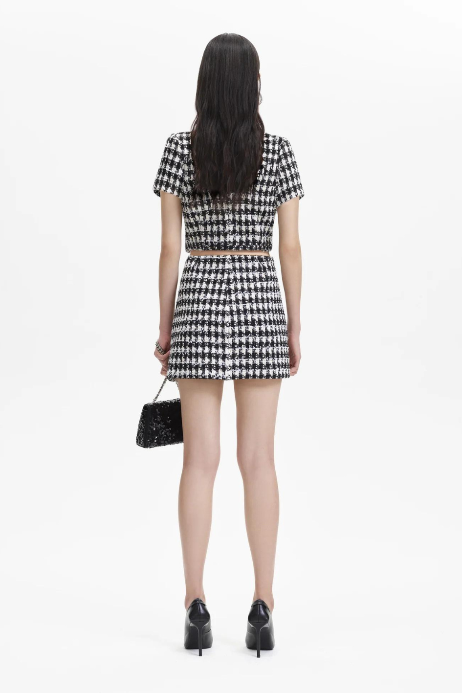 Black Check Boucle Mini Skirt