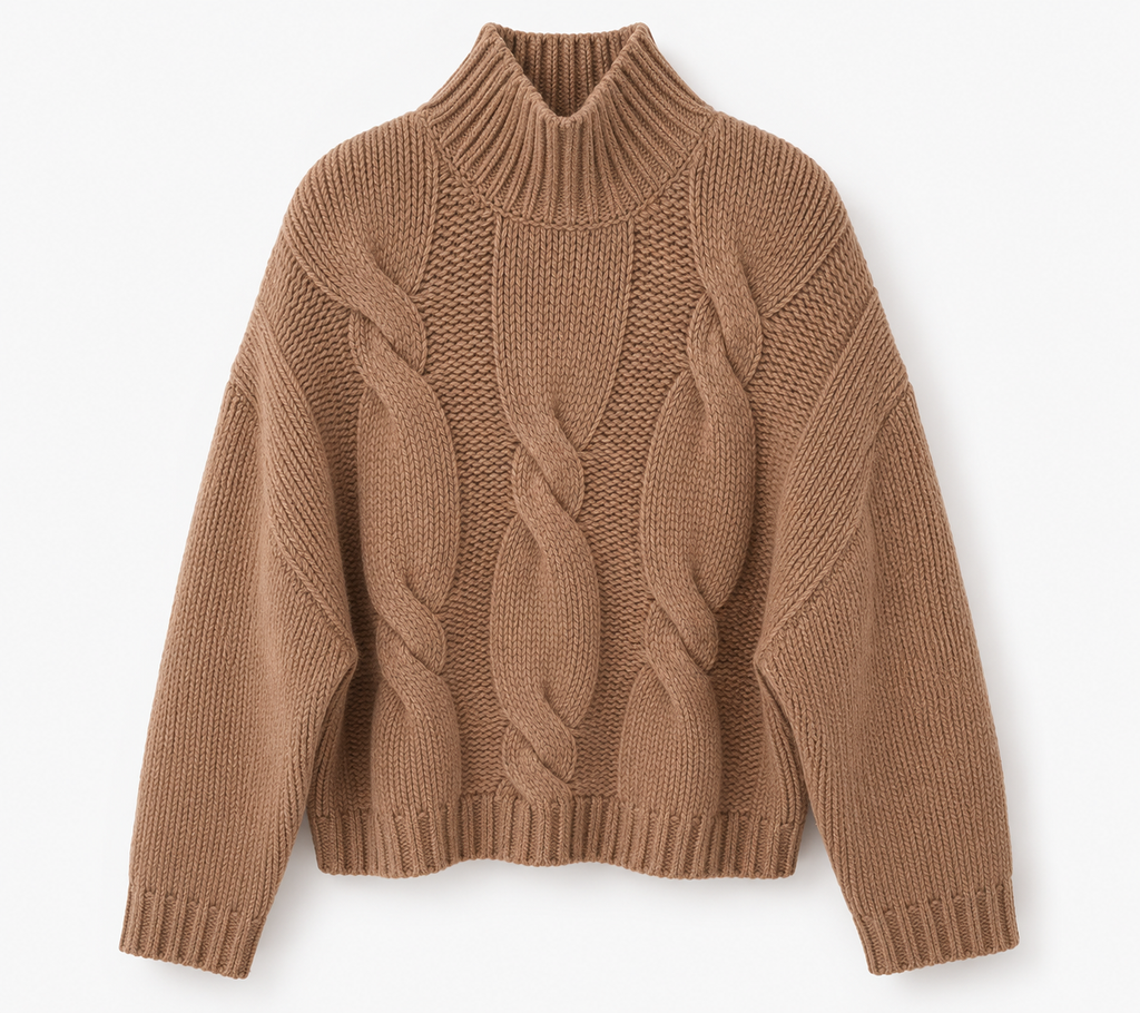 Cable-Knit High-Neck Sweater