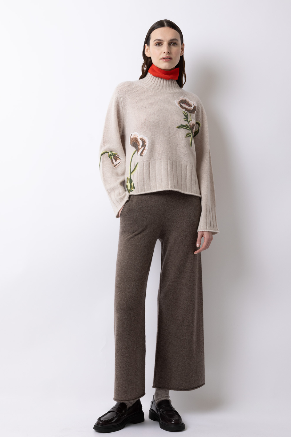Sweater with Flower Embroidery