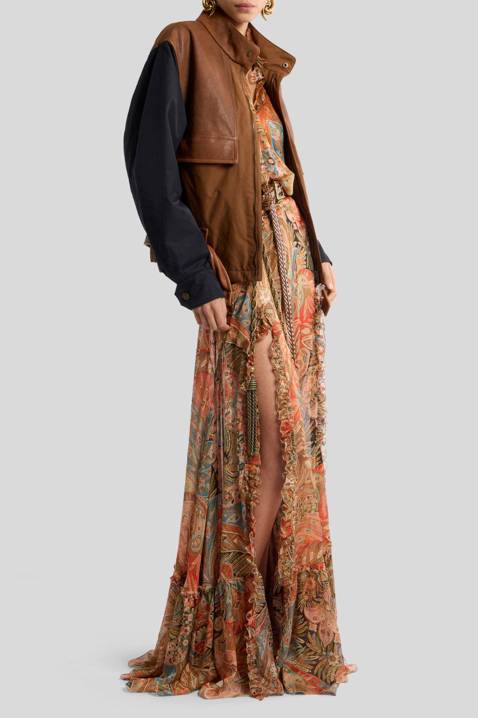 Paisley Print Blouse with ruffled Collar