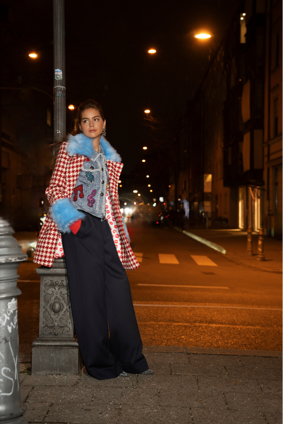 Mid-Length Coat with Fur Details