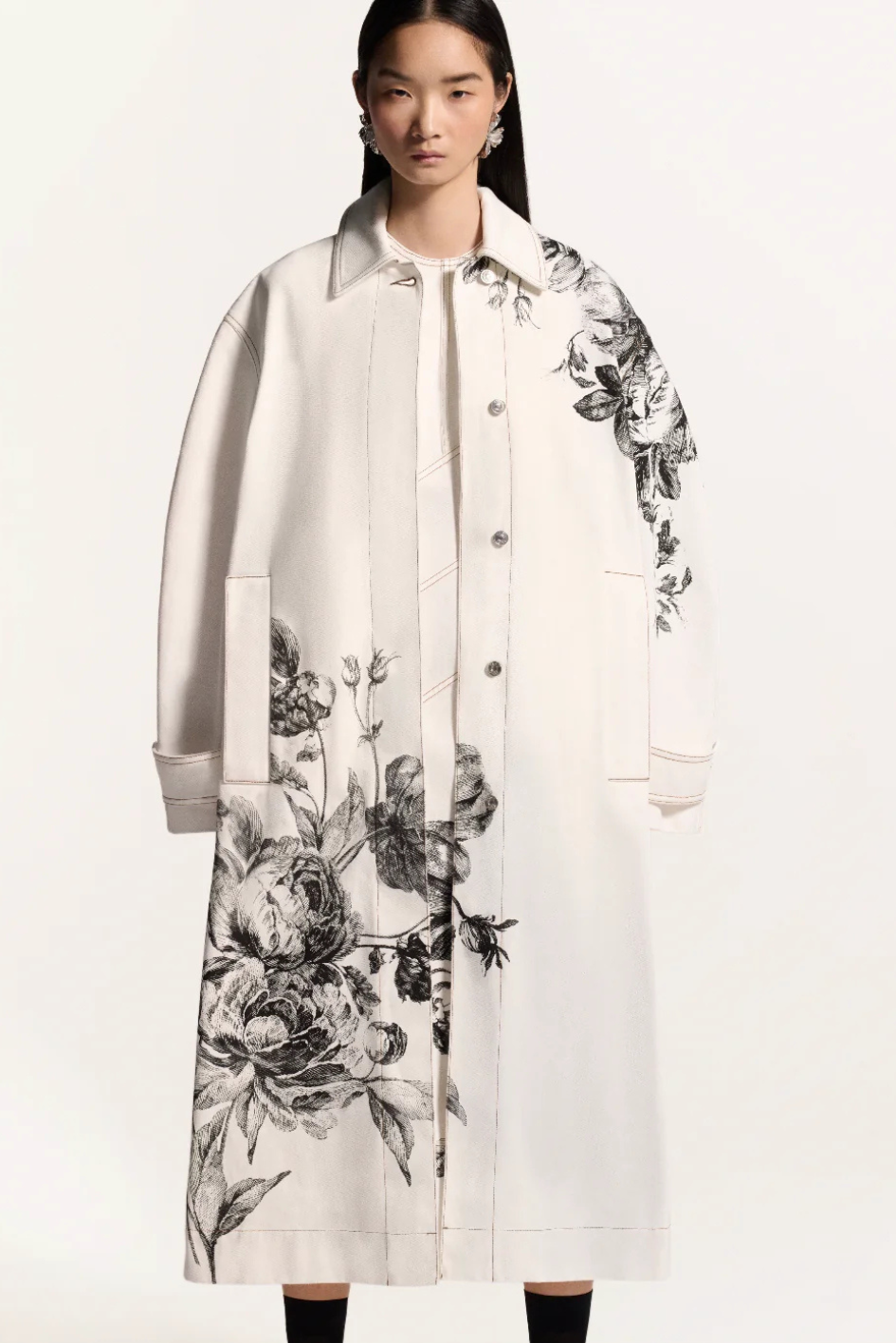 Oversize Coat with Flower Print