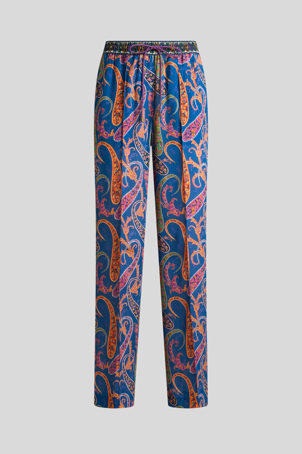 Paisley Print Drawstring Trousers in Blue