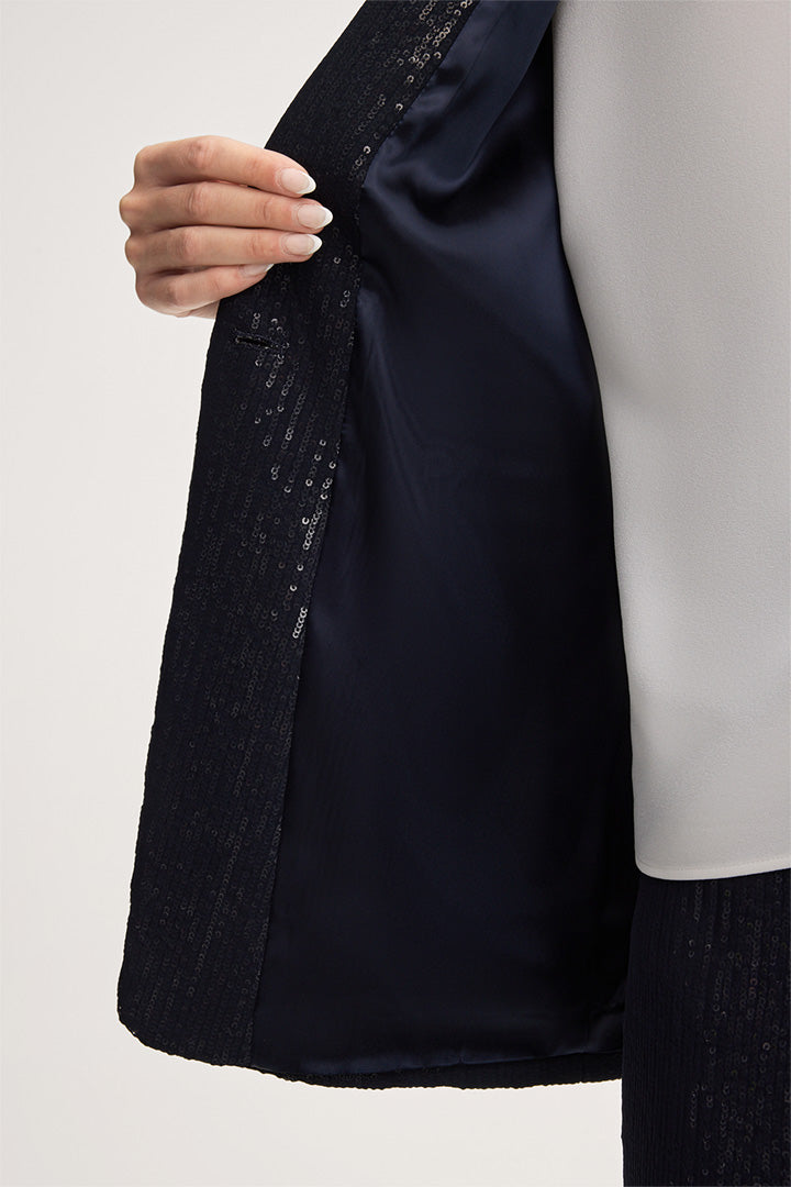 Pailletten-Chiffon-Blazer in Navy
