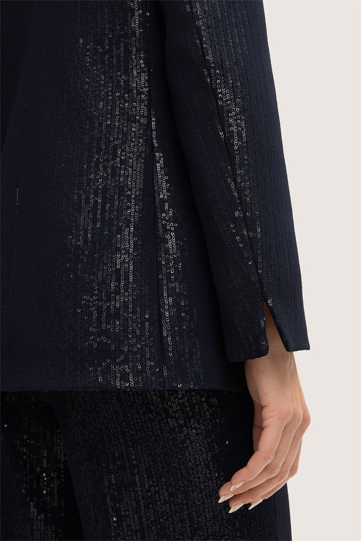 Pailletten-Chiffon-Blazer in Navy