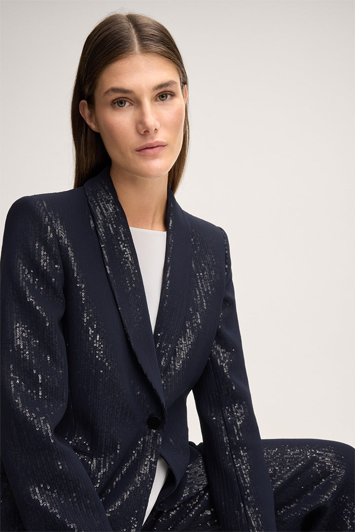 Pailletten-Chiffon-Blazer in Navy