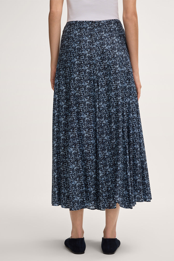 Seiden-Viskosemix-Print-Maxi-Rock in Blau