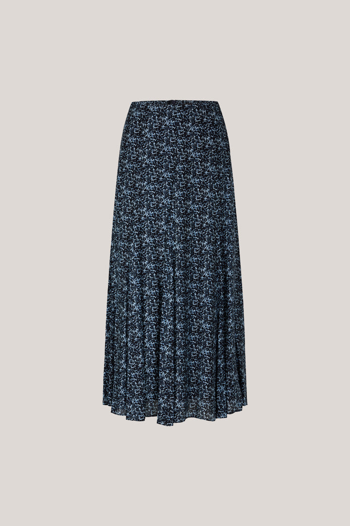 Seiden-Viskosemix-Print-Maxi-Rock in Blau