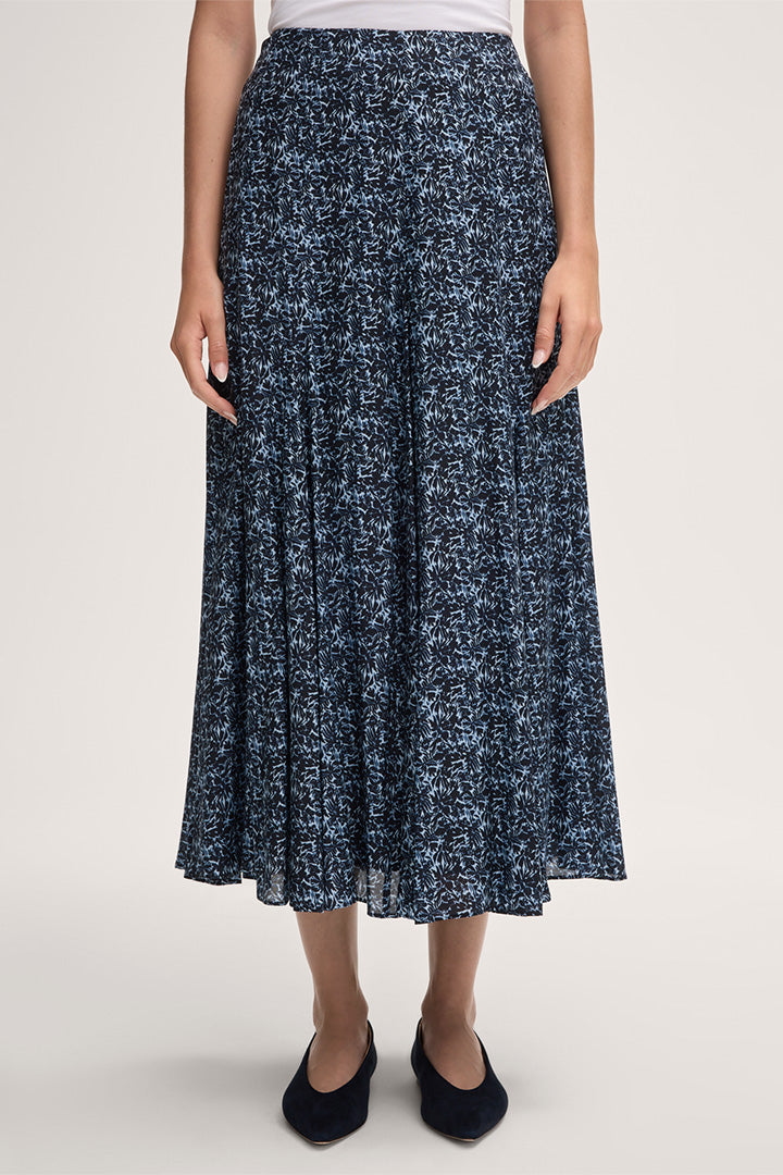 Seiden-Viskosemix-Print-Maxi-Rock in Blau