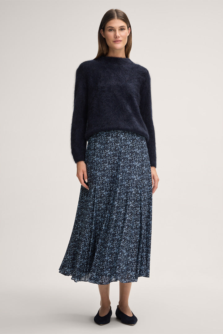 Seiden-Viskosemix-Print-Maxi-Rock in Blau