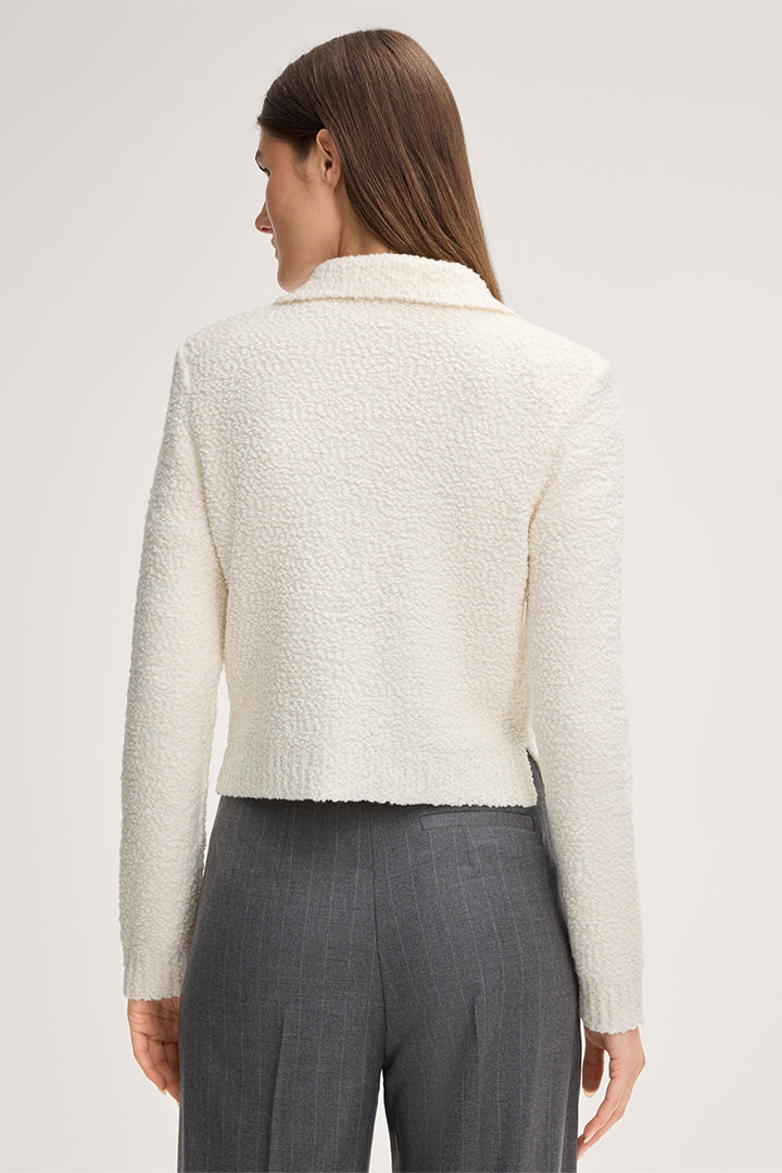Schurwollmix-Tweed-Cardigan mit Hemdkragen in Ecru