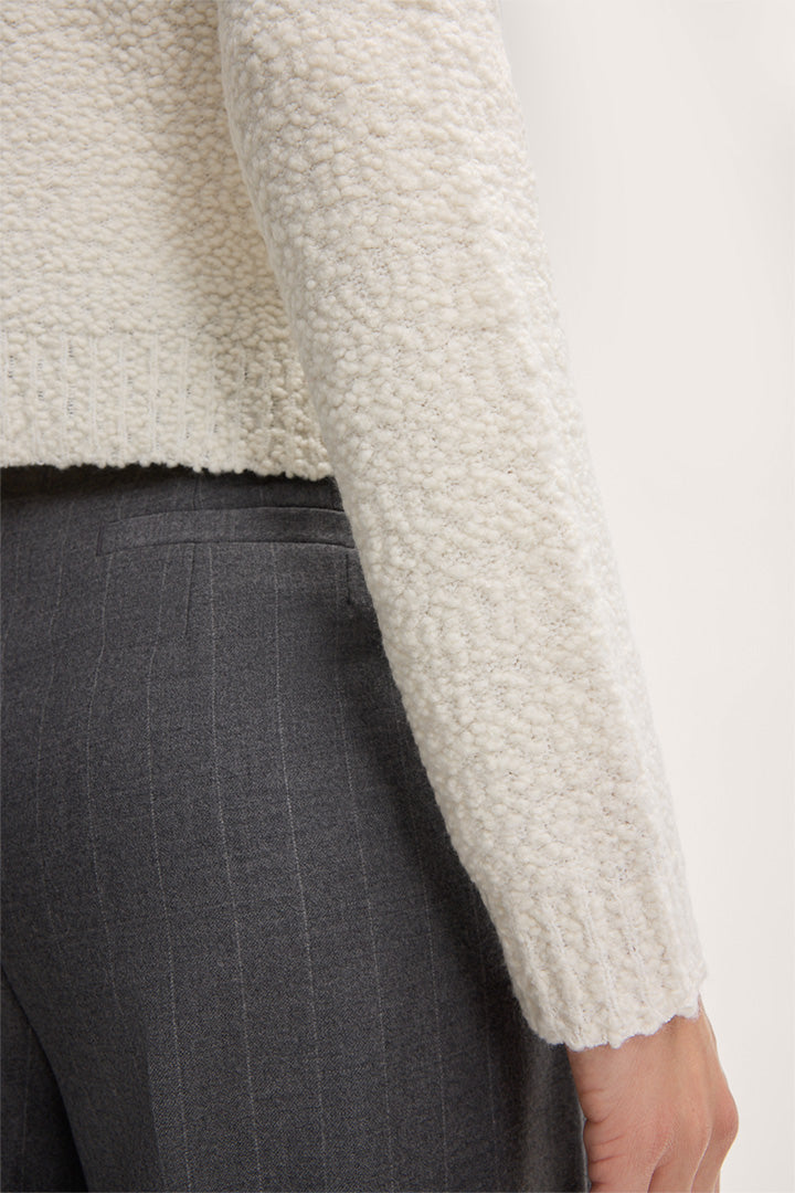 Schurwollmix-Tweed-Cardigan mit Hemdkragen in Ecru