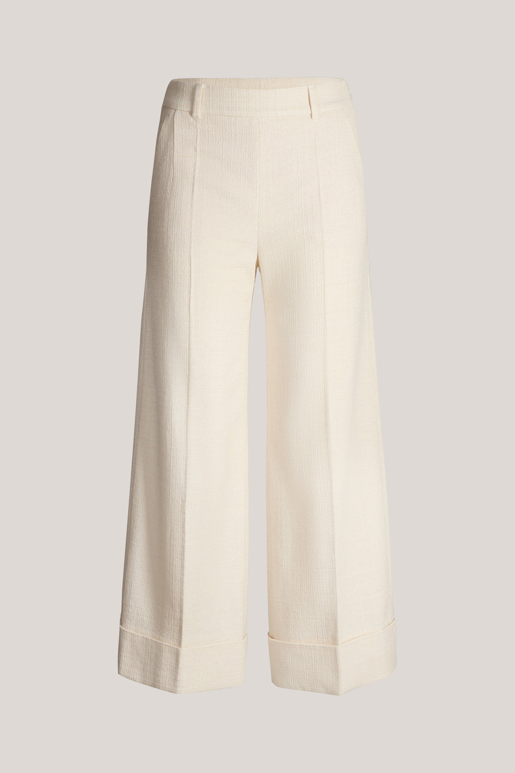 Baumwollmix-Bundfalten-Culotte-Hose in Ecru