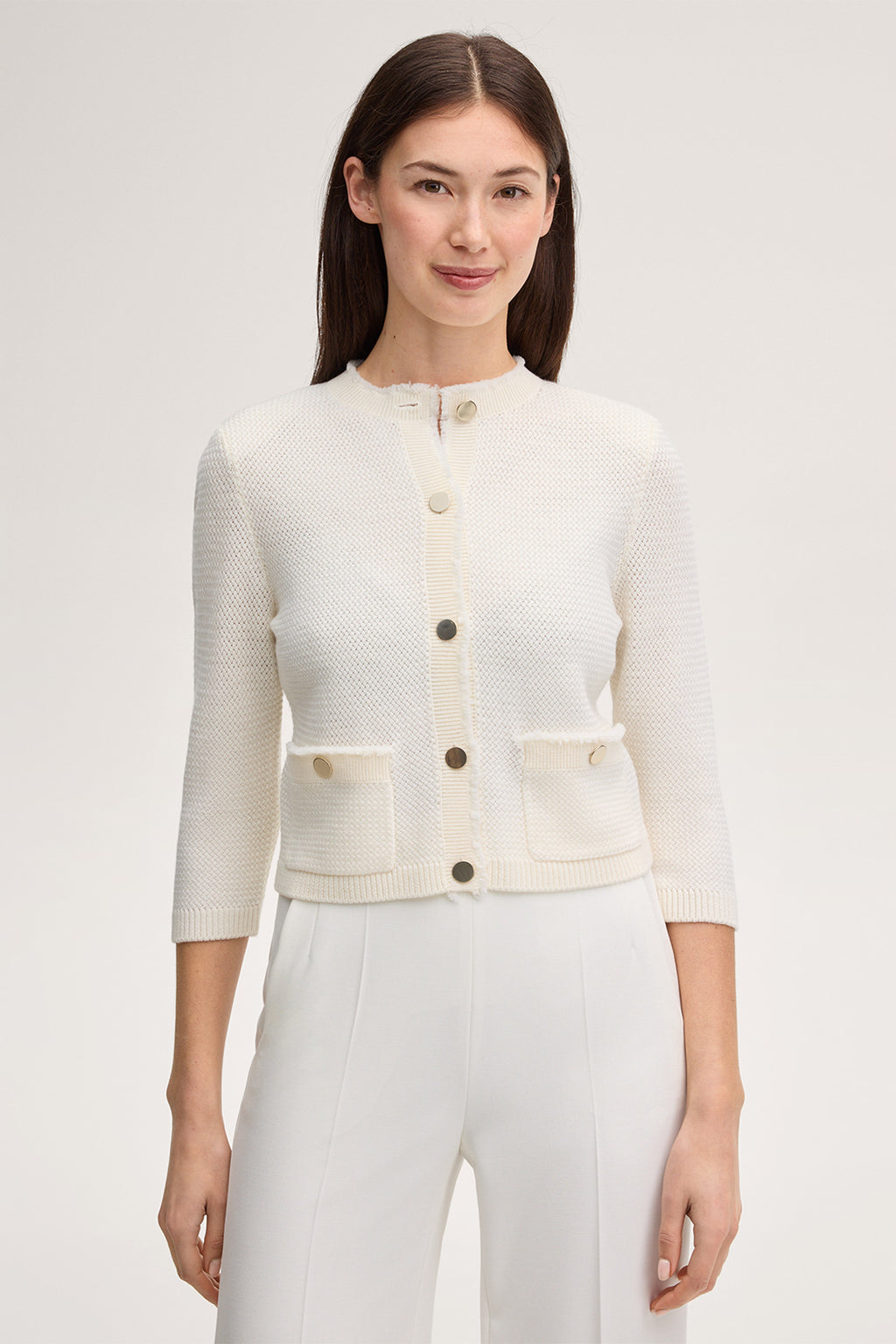 Merino-Strick-Cardigan in Ecru