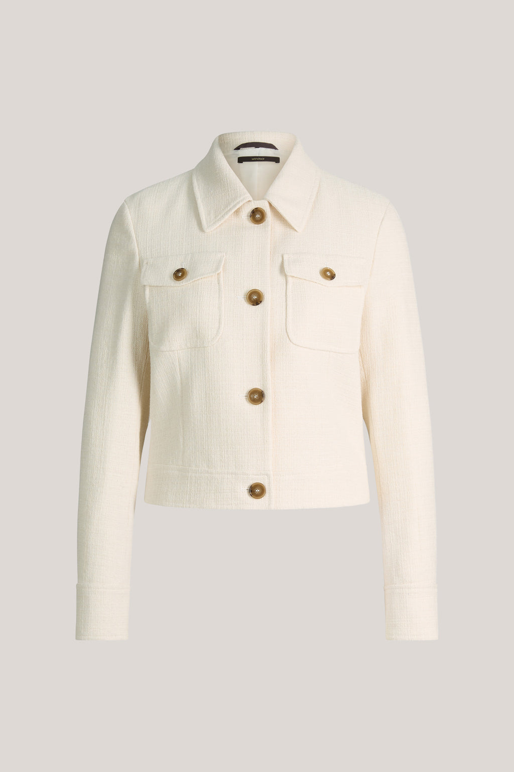 Baumwollmix-Kurz-Blazer-Jacke in Ecru