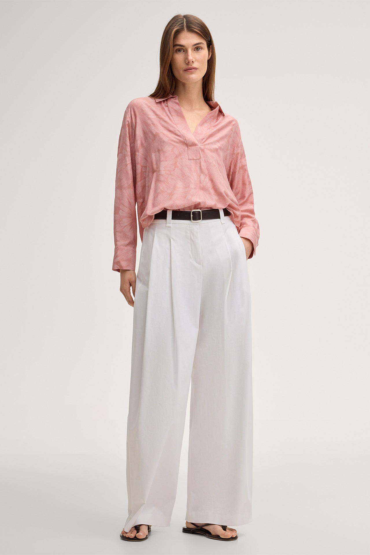 Viskose-Seidenmix-Print-Hemdbluse mit Ballonarm in Rosa