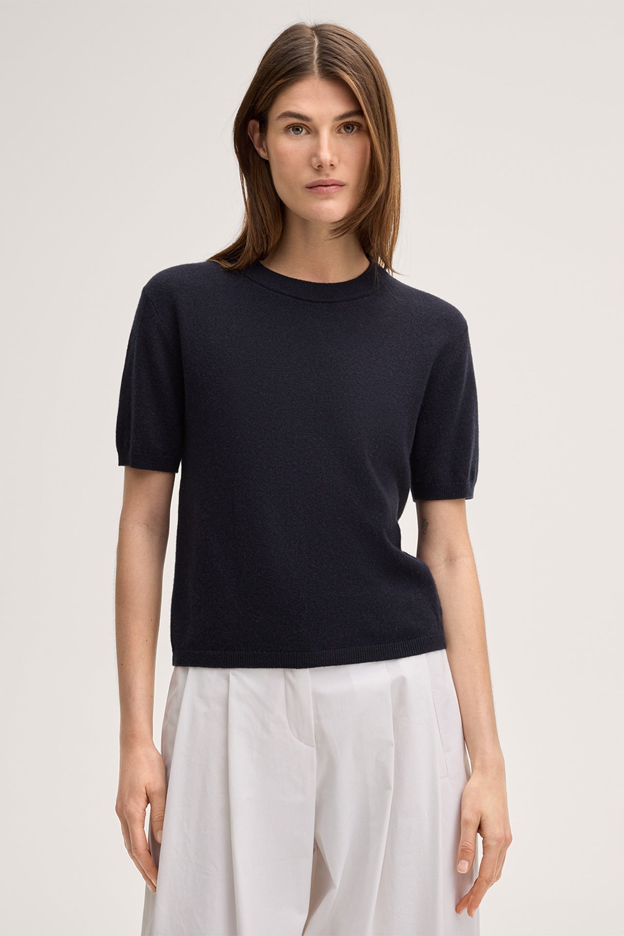 Cashmere-Kurzarm-Shirt in Navy