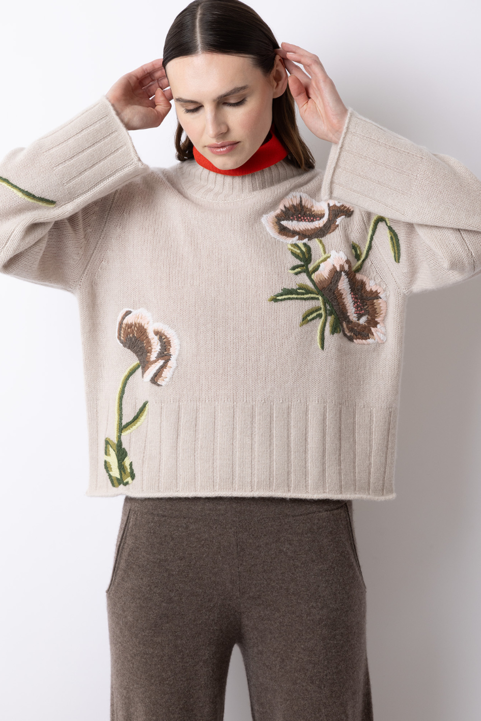 Sweater with Flower Embroidery