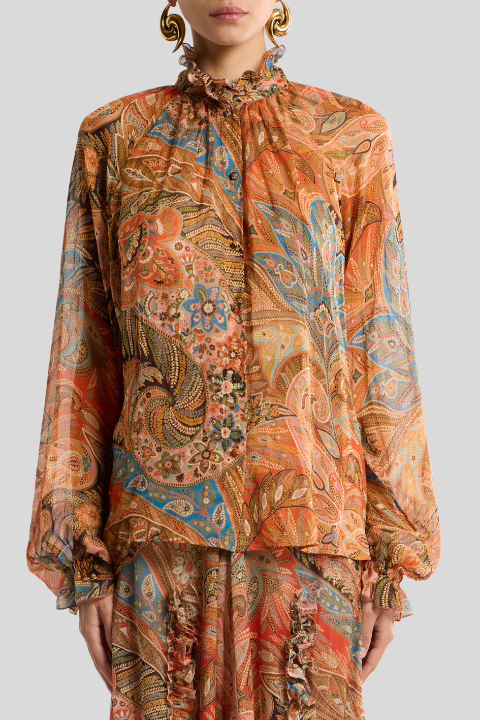 Paisley Print Blouse with ruffled Collar