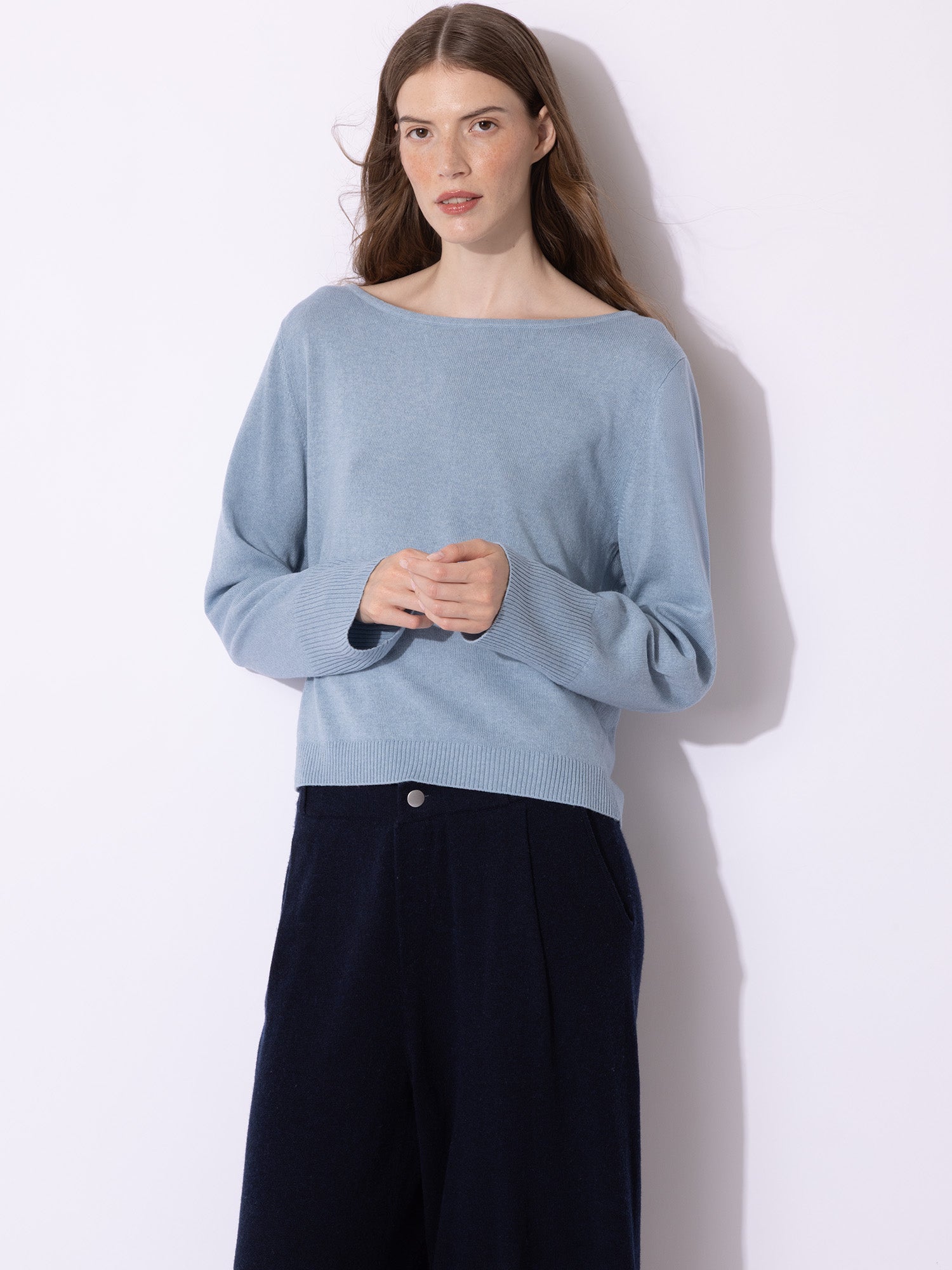 Soft Crew Neck Knit with Ribbed Cuffs