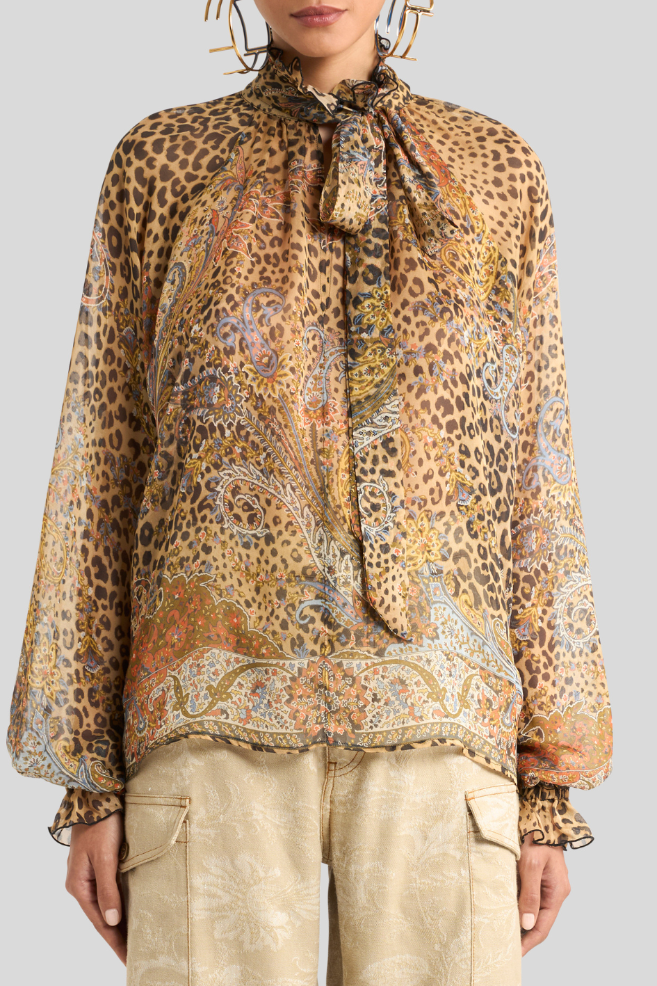 Leopard Print Blouse with Paisley Pattern