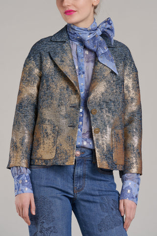 Jeans Jacket with gold Jacquard Pattern