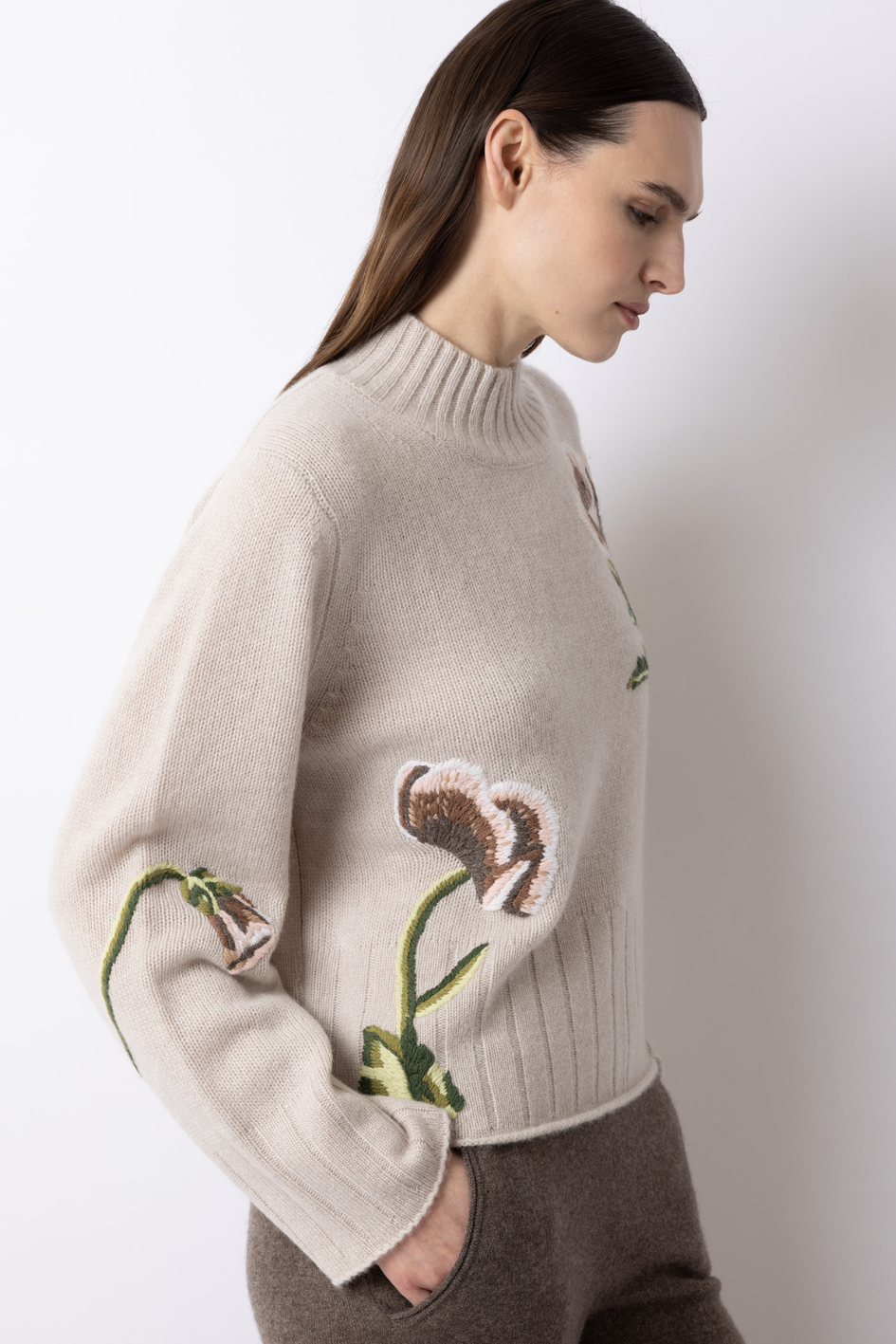 Sweater with Flower Embroidery