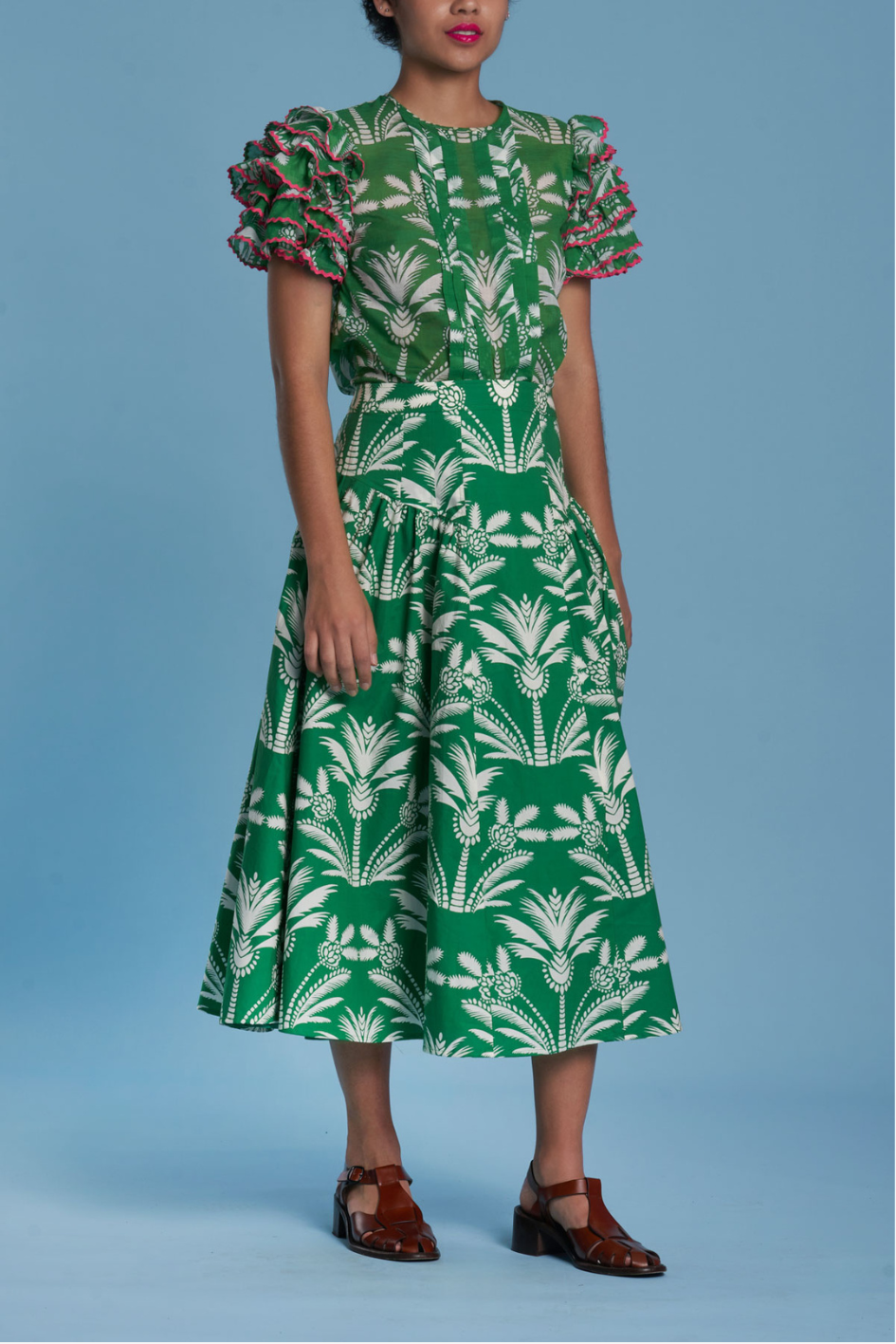 Midi Skirt with Palm Trees