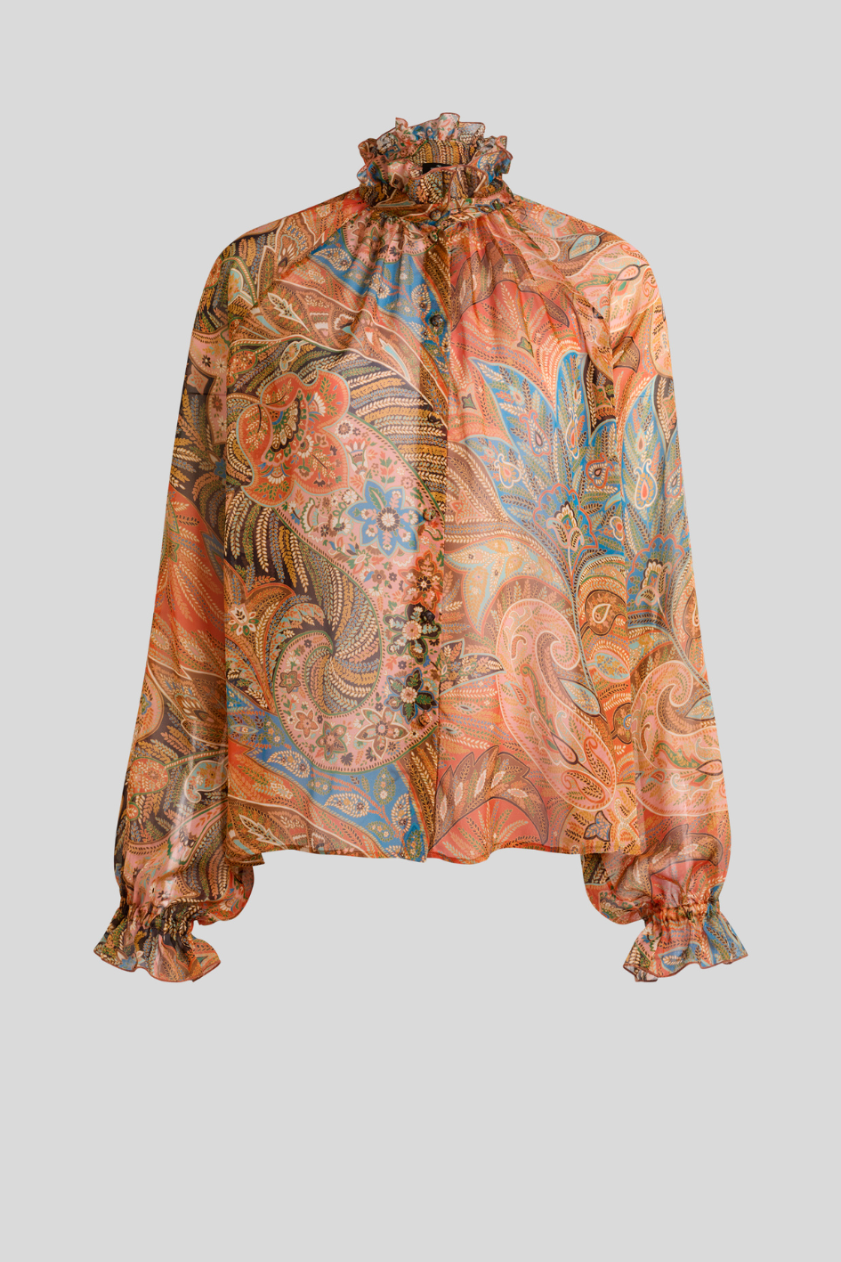 Paisley Print Blouse with ruffled Collar