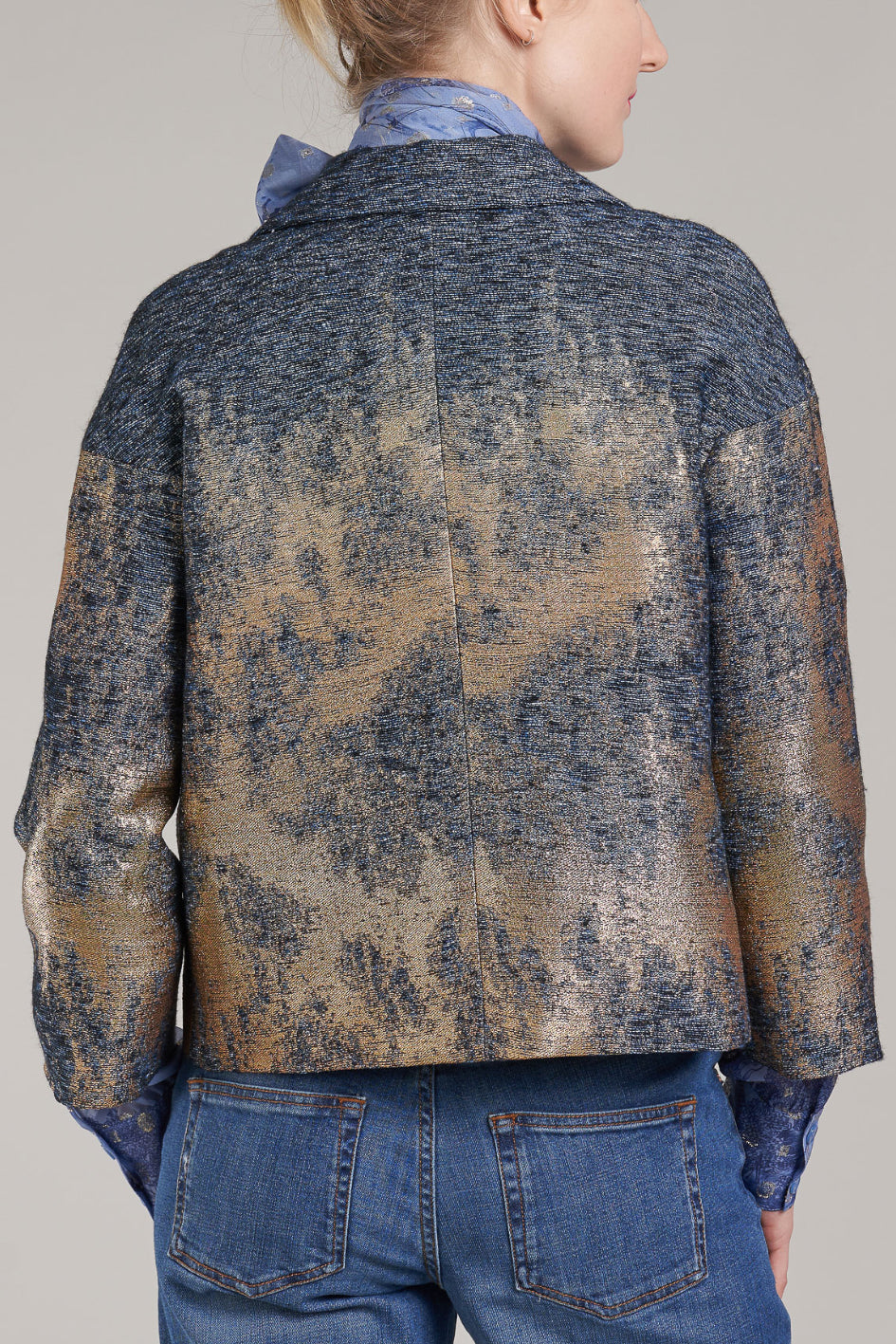 Jeans Jacket with gold Jacquard Pattern