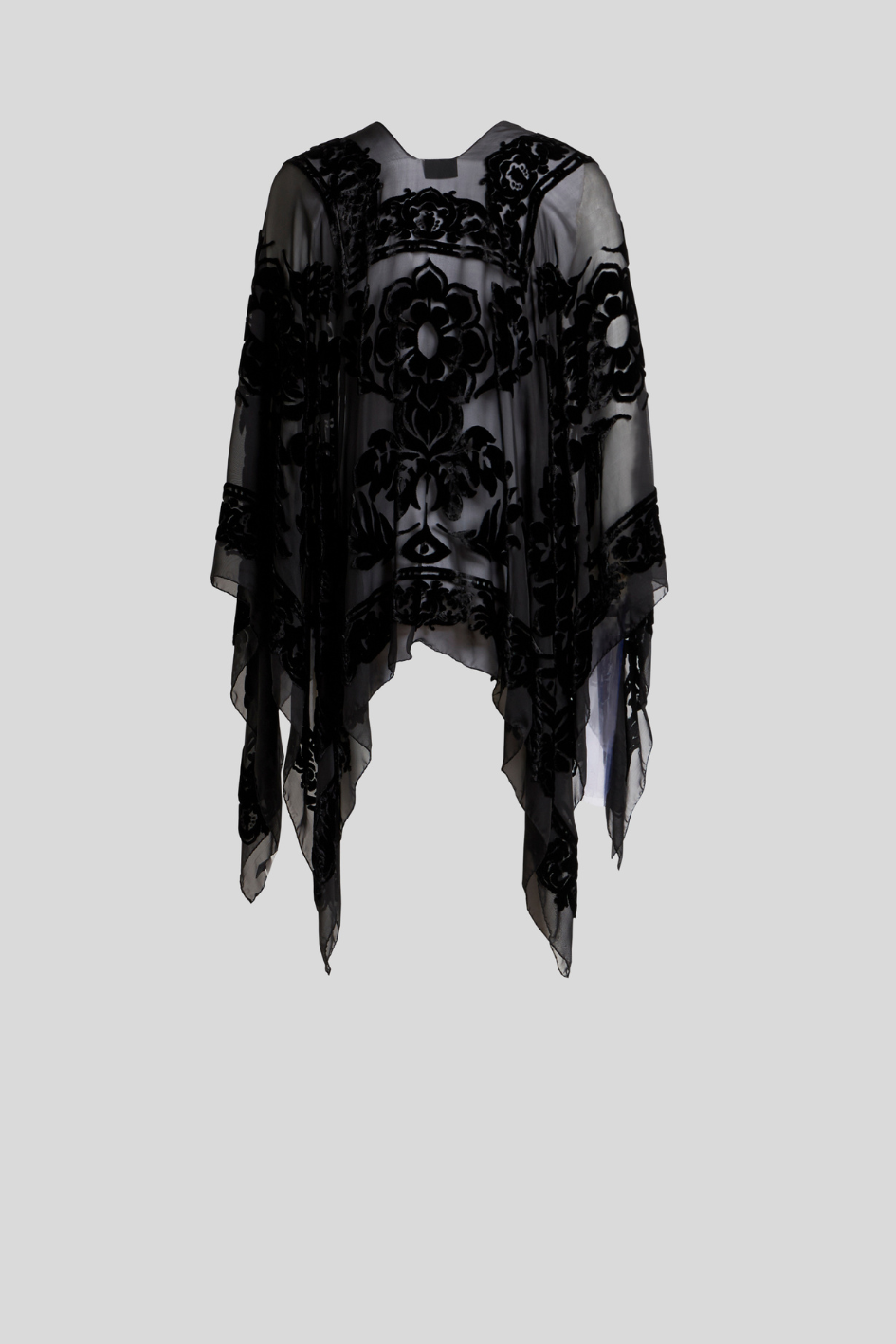 Sheer Velvet-Patterned Cape