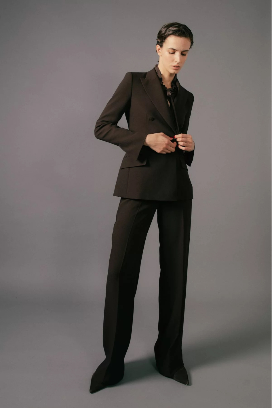 Double-breasted blazer in crêpe envers satin