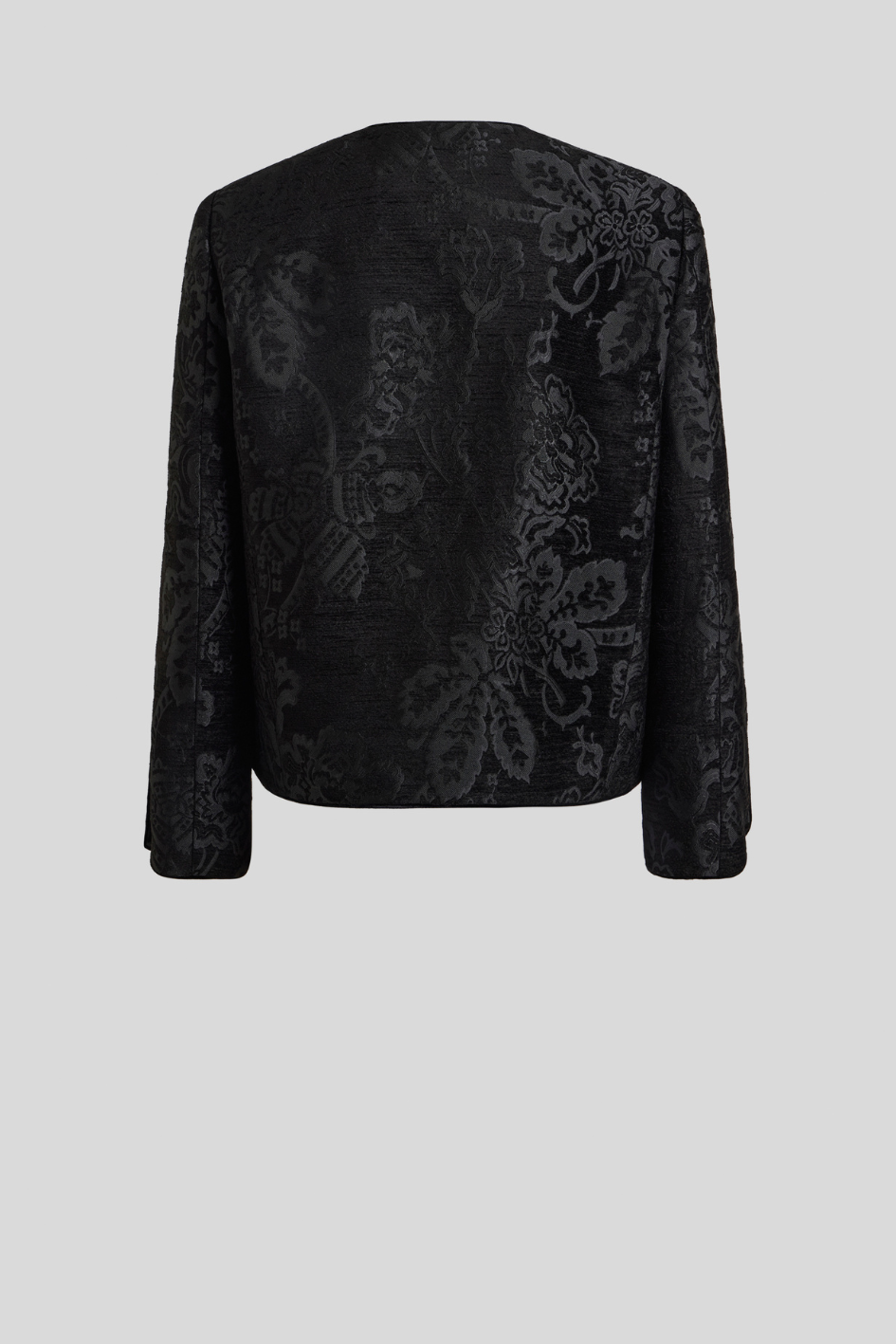 Black Tonal Jacquard Collarless Jacket