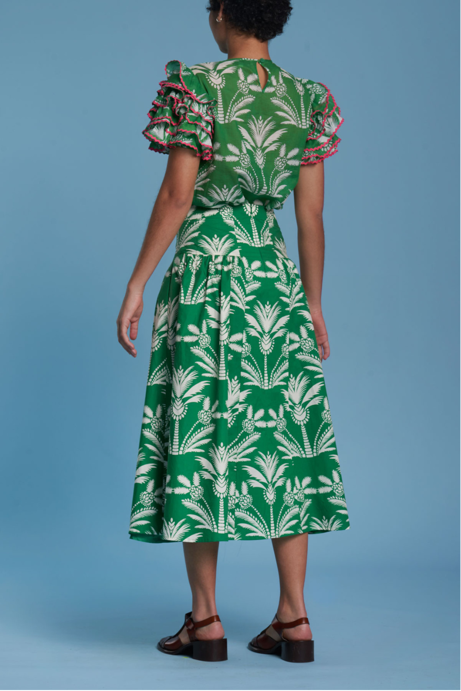 Midi Skirt with Palm Trees