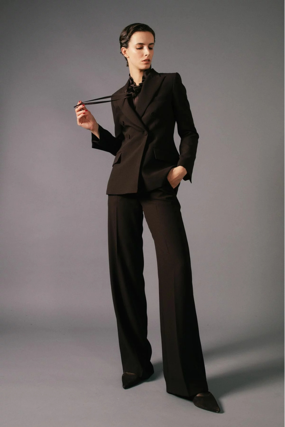 Double-breasted blazer in crêpe envers satin