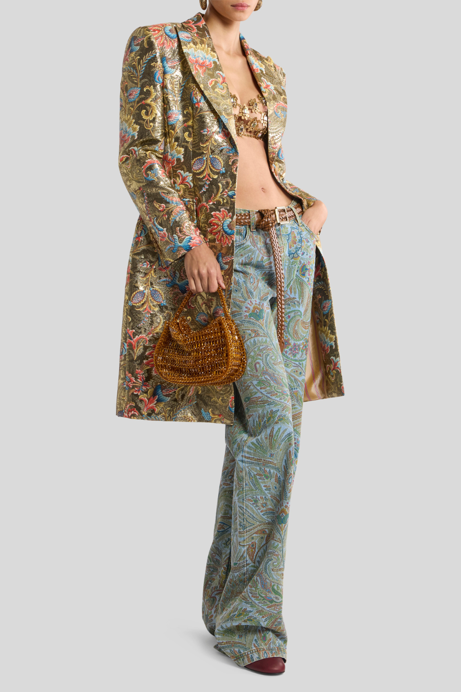 Paisley Print Wide-Leg Jeans
