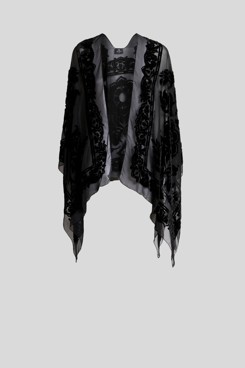 Sheer Velvet-Patterned Cape