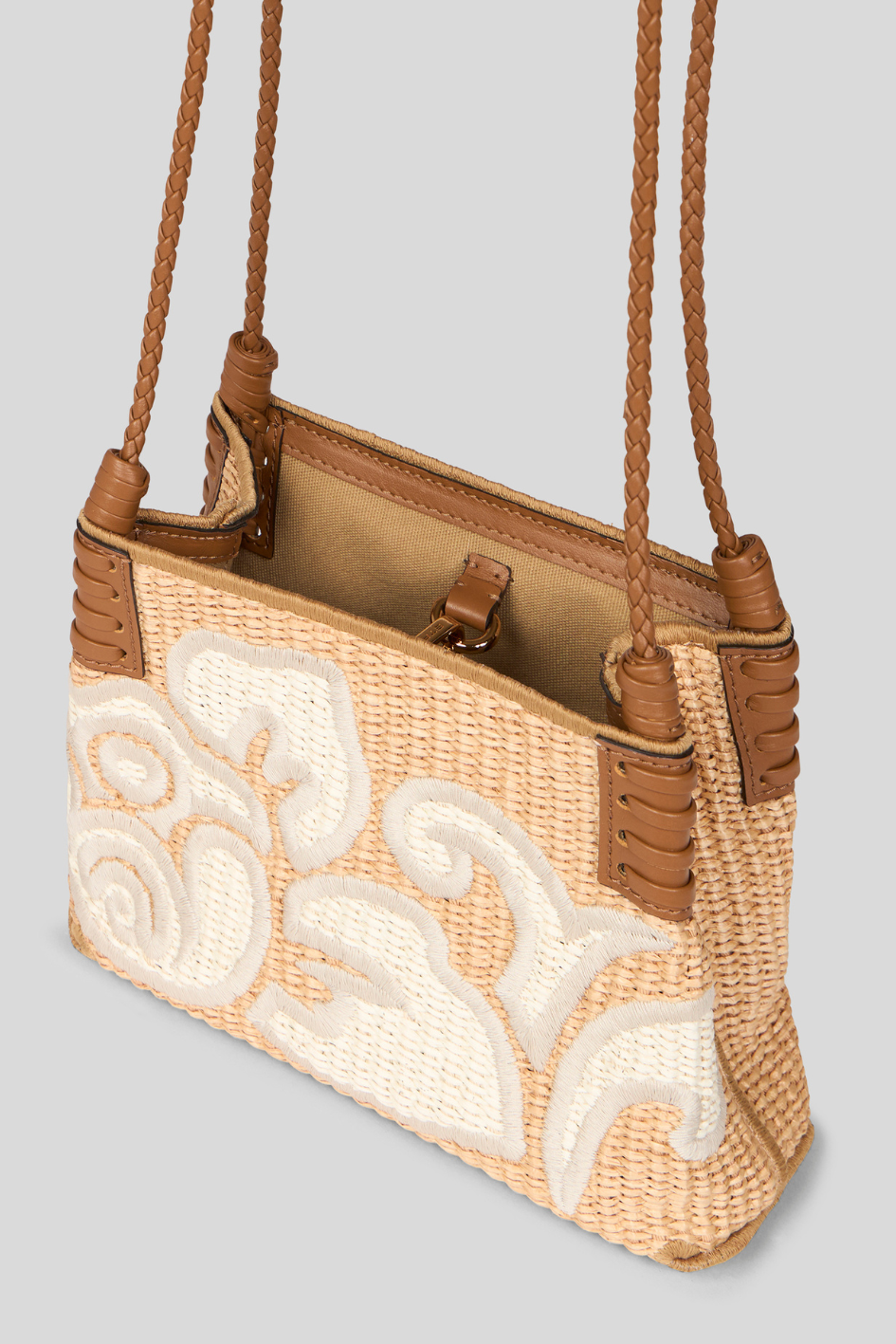 Woven Handbag with Floral Design