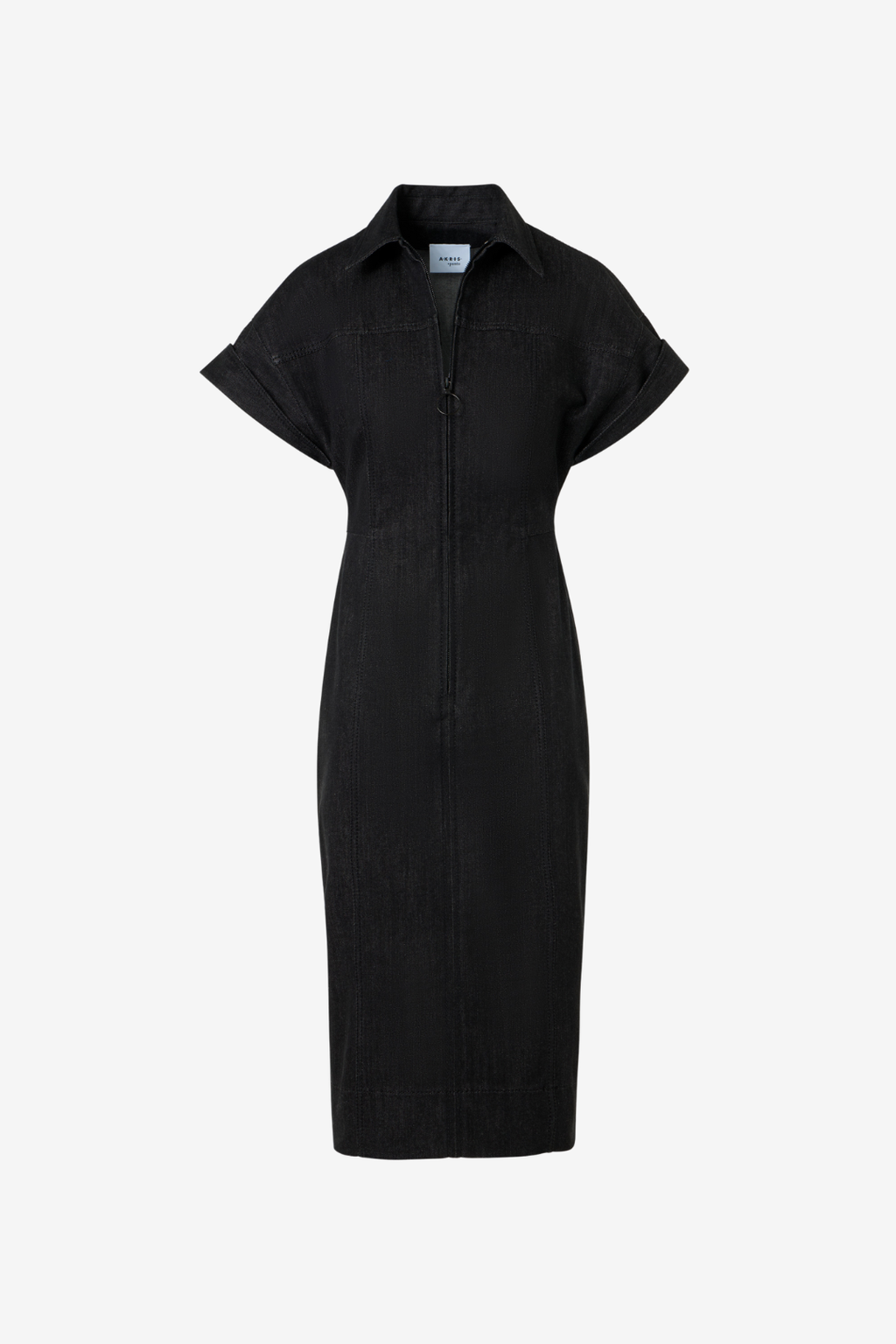 Fitted Cotton Stretch Denim Midi Dress with Polo Zip