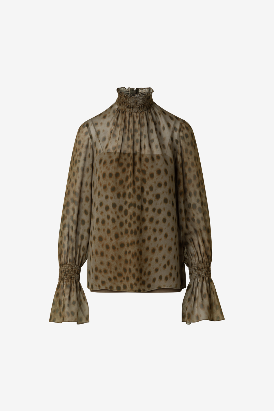 Sheer Print Blouse with Smocked Details