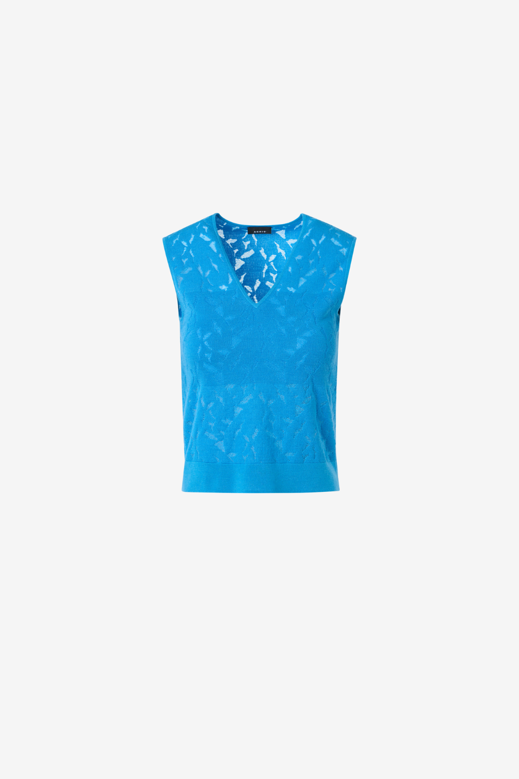 Wool Silk Intarsia Sleeveless Knit Top with V-Neck