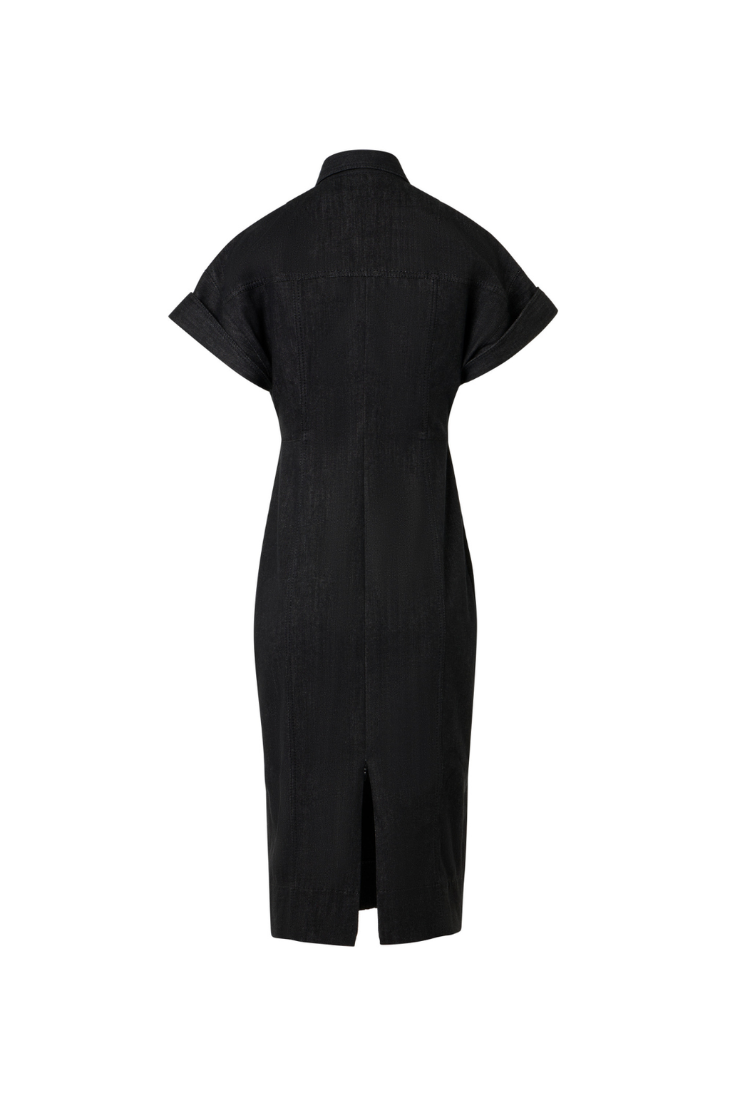 Fitted Cotton Stretch Denim Midi Dress with Polo Zip