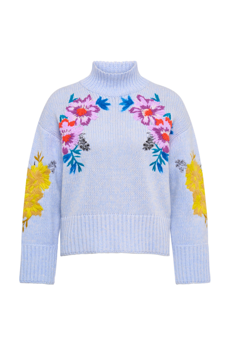 Cropped Knit Sweater with Floral Embroidery