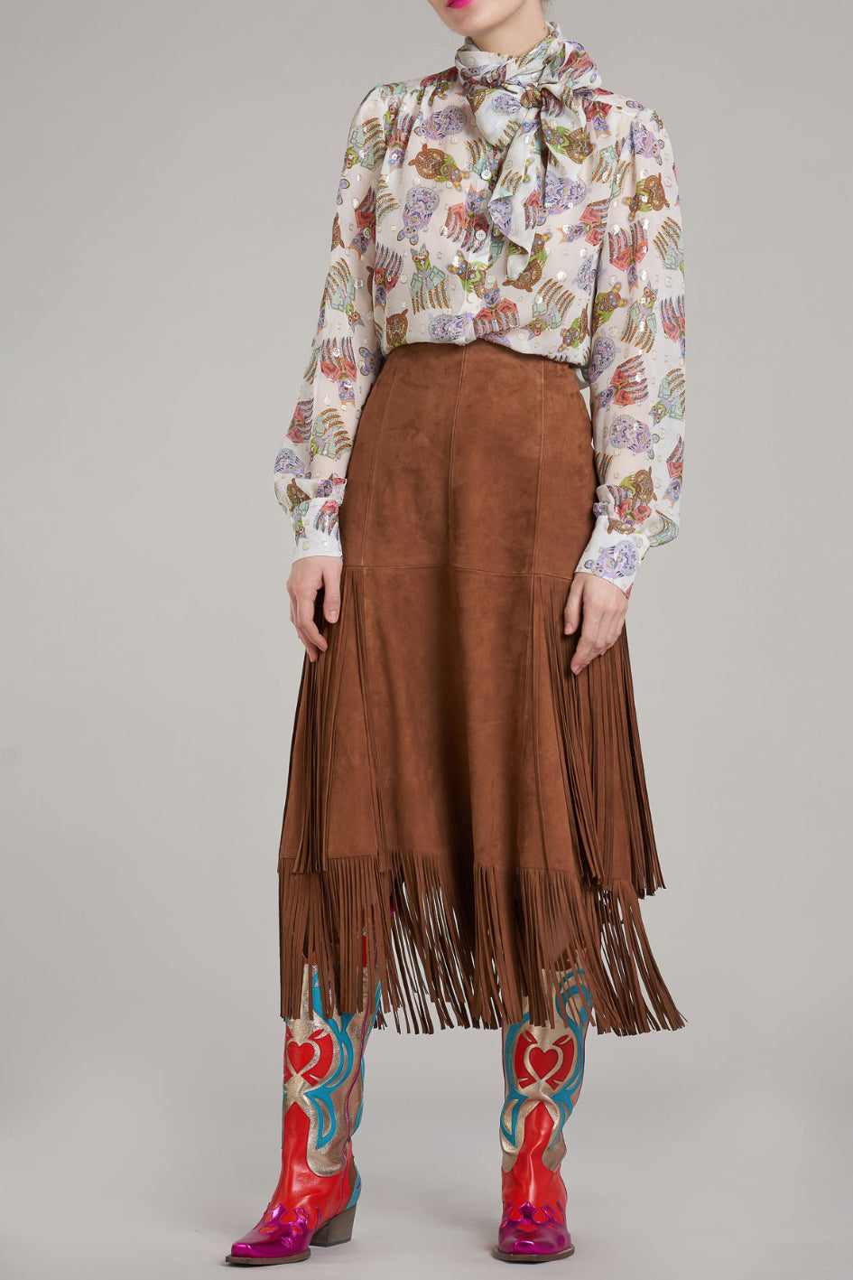 Fringed Suede Skirt