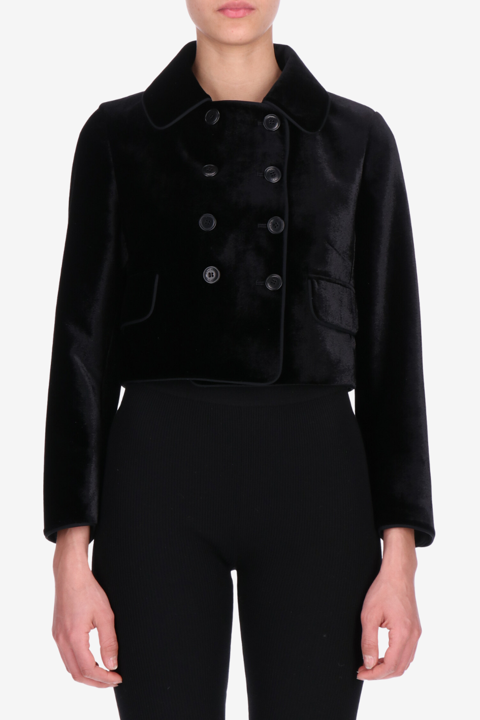 Cropped Velvet Double-Breasted Jacket