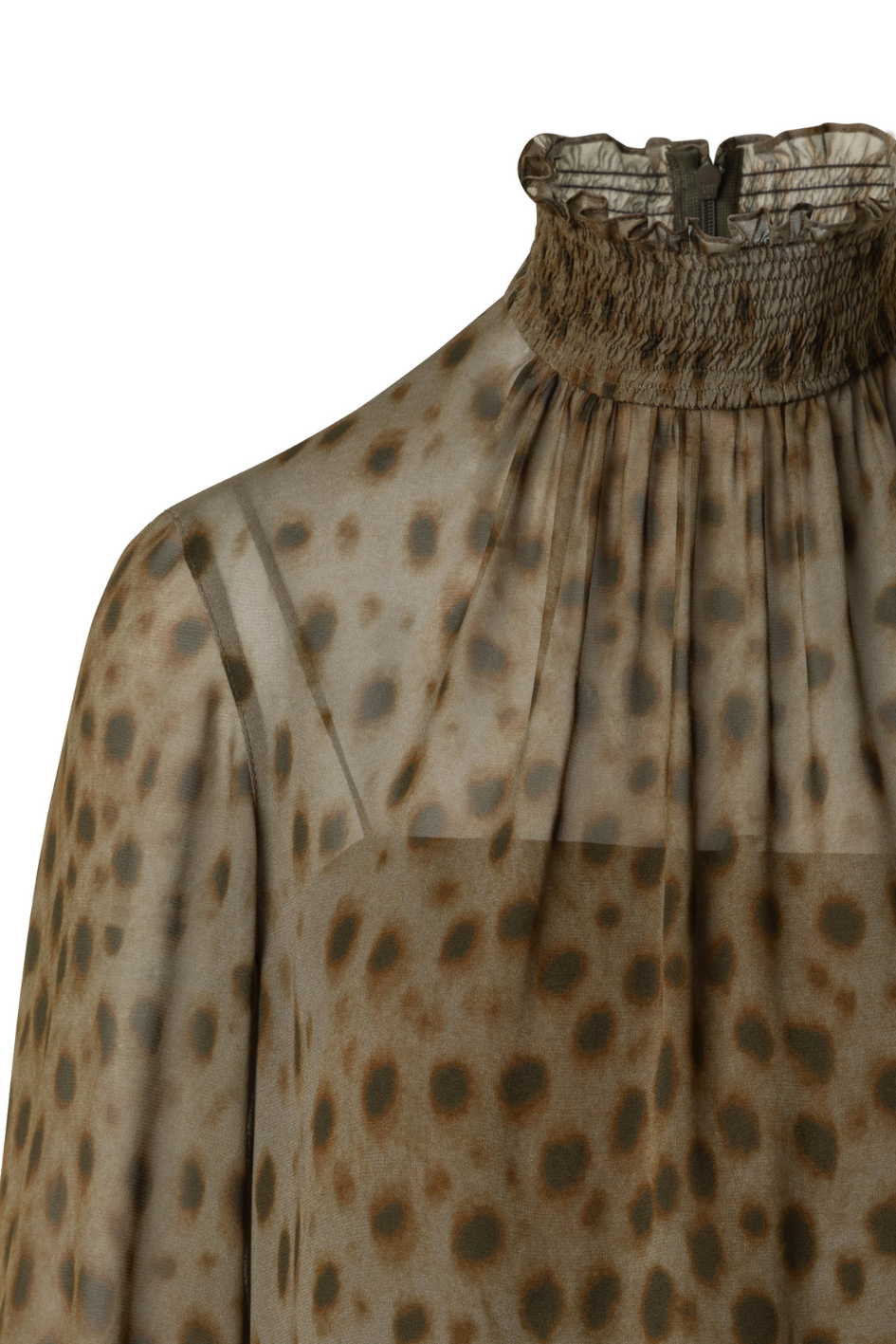 Sheer Print Blouse with Smocked Details