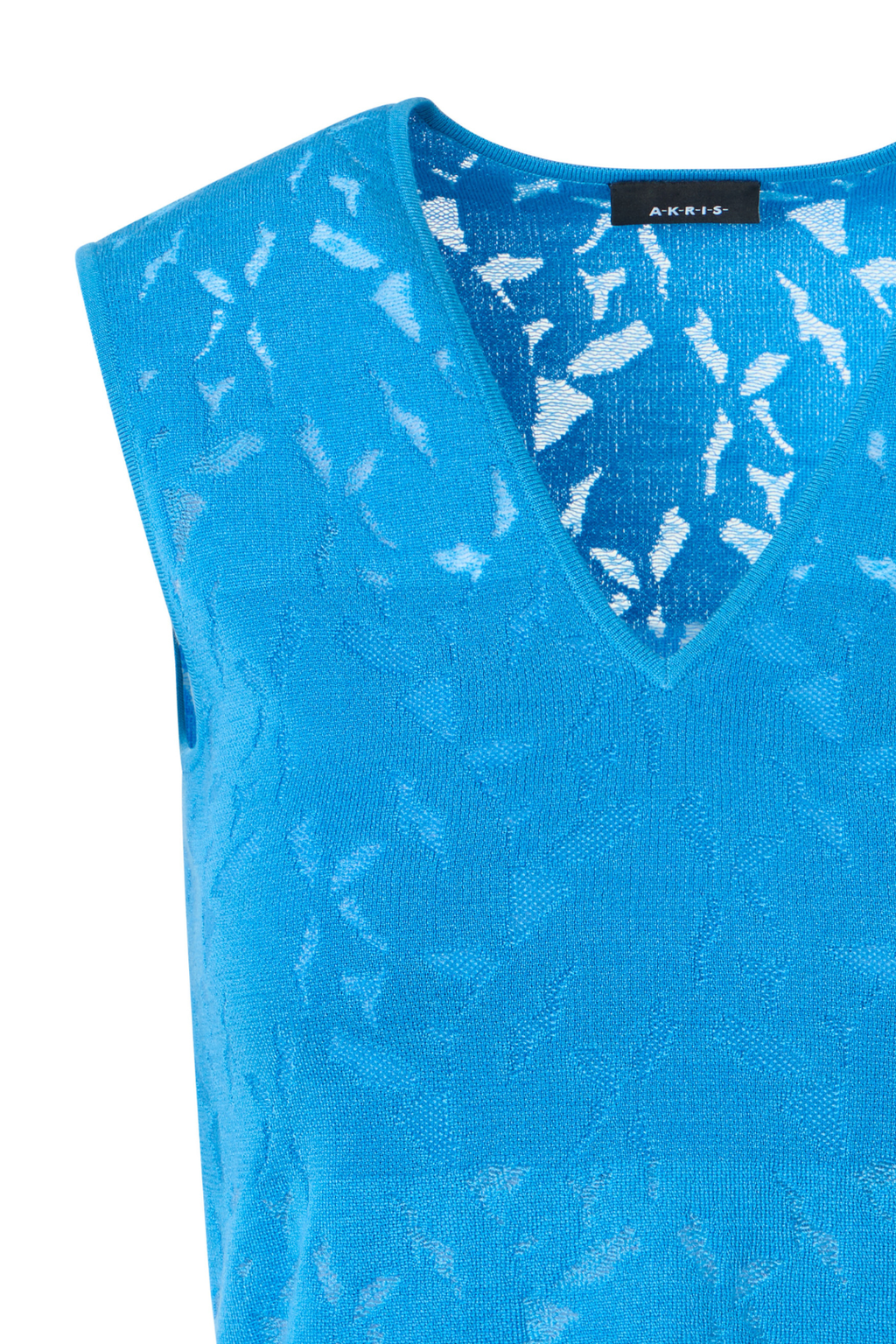 Wool Silk Intarsia Sleeveless Knit Top with V-Neck