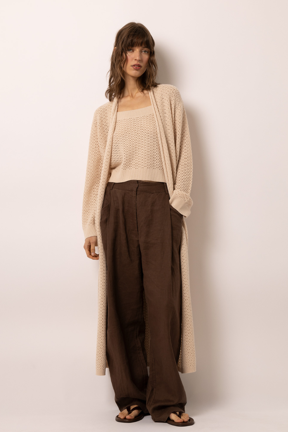 Open-Knit Cardigan with Belt