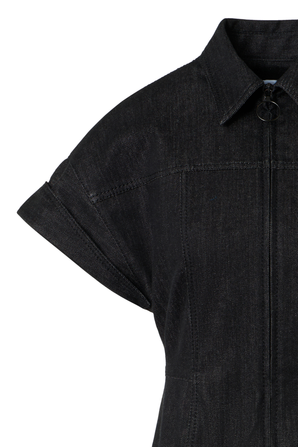 Fitted Cotton Stretch Denim Midi Dress with Polo Zip