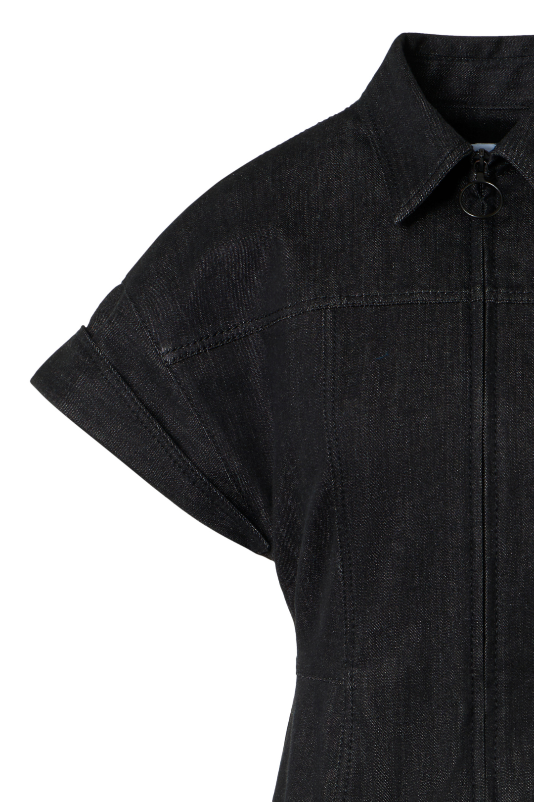 Fitted Cotton Stretch Denim Midi Dress with Polo Zip